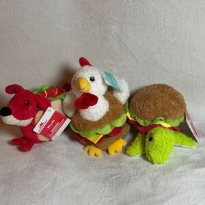 Plush Food Animals "Way to Celebrate" Turtle & Chick Hamburger, Puppy Hotdog NEW